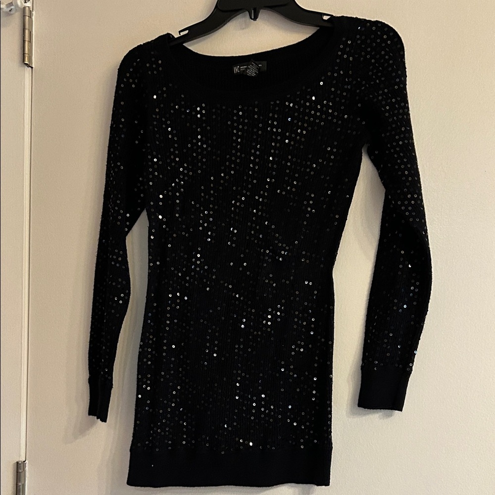 INC International Concepts Black Sequin Ribbed Sweater Dress